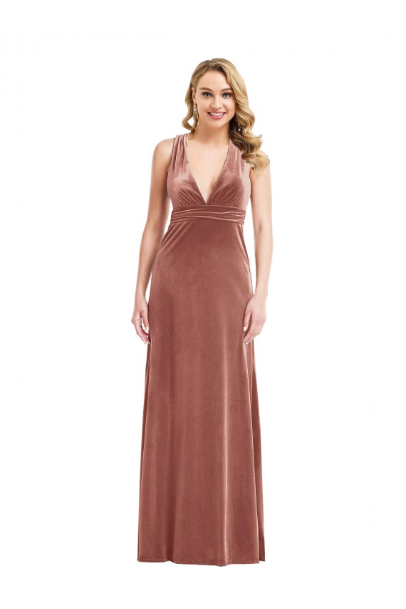 Purchase Long Sleeveless V-Neck A-Line Stretch Velvet Open Back Maxi Evening Dress Canada
