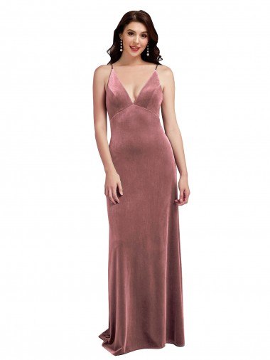 Purchase Long Sleeveless V-Neck A-Line Stretch Velvet Low Back Sexy Evening Dress Canada