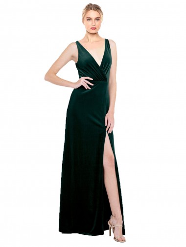 Purchase Long Sleeveless V-Neck A-Line Stretch Velvet Sexy Evening Dress Canada