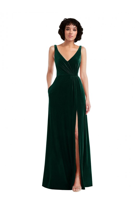 Purchase Long Sleeveless V-Neck A-Line Stretch Velvet Maxi Evening Dress Canada