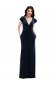 Purchase Long Flutter Sleeves V-Neck A-Line Stretch Velvet Dark Navy Maxi Evening Dress Canada