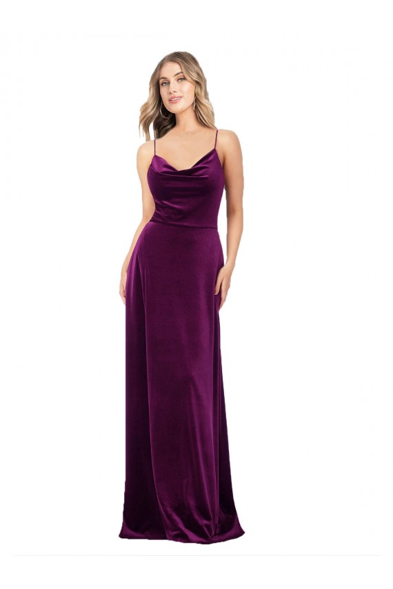 Purchase Long Sleeveless Scoop Neck A-Line Stretch Velvet Evening Dress Canada