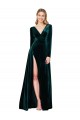 Purchase Sweep Train Long Sleeves V-Neck A-Line Stretch Velvet Evening Dress Canada