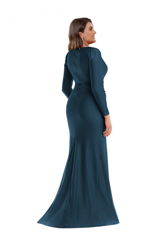 Purchase Long Long Sleeves V-Neck Mermaid Silky Satin Plus Size Evening Dress Canada