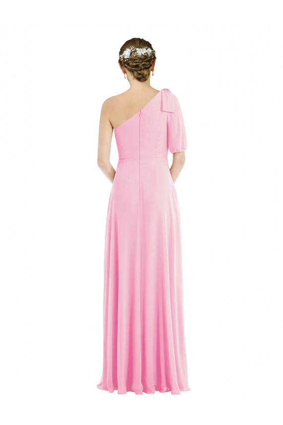 Purchase Long Sleeveless One Shoulder Trumpet Soft Chiffon Barely Pink Maxi Evening Dress Canada