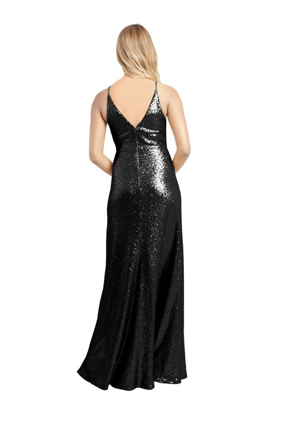 Purchase Long Sleeveless Spaghetti Straps A-Line Sequin Sexy Evening Dress Canada