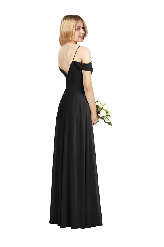 Purchase Long Cold Shoulder Spaghetti Straps A-Line Soft Chiffon Maxi Evening Dress Canada