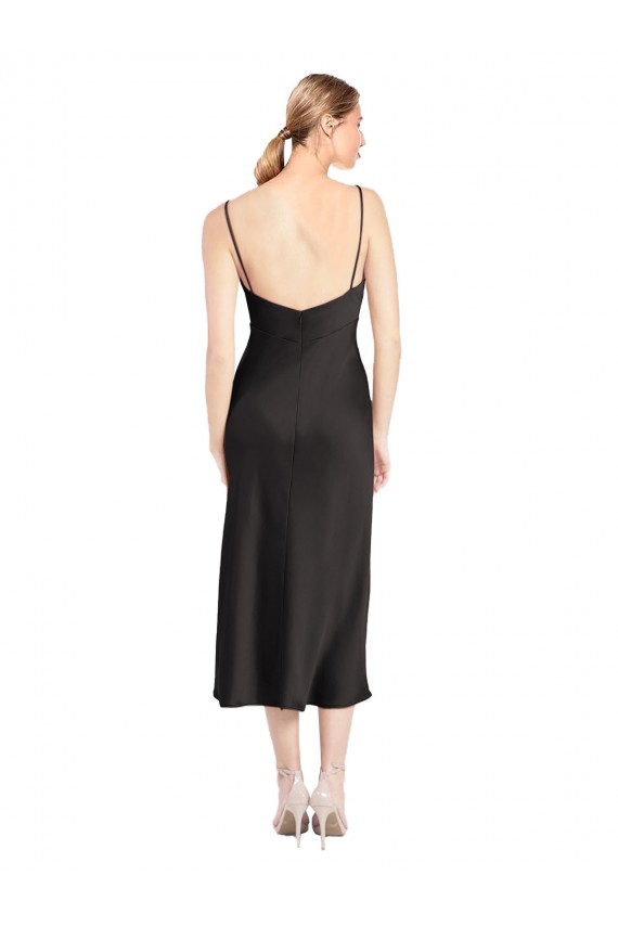 Purchase Midi Length Sleeveless Spaghetti Straps A-Line Stretch Satin Evening Dress Canada