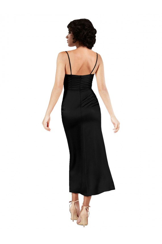 Purchase Tea Length Sleeveless Spaghetti Straps A-Line Silky Satin Evening Dress Canada