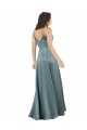 Purchase Long Sleeveless V-Neck A-Line Silky Satin Black Evening Gown Canada