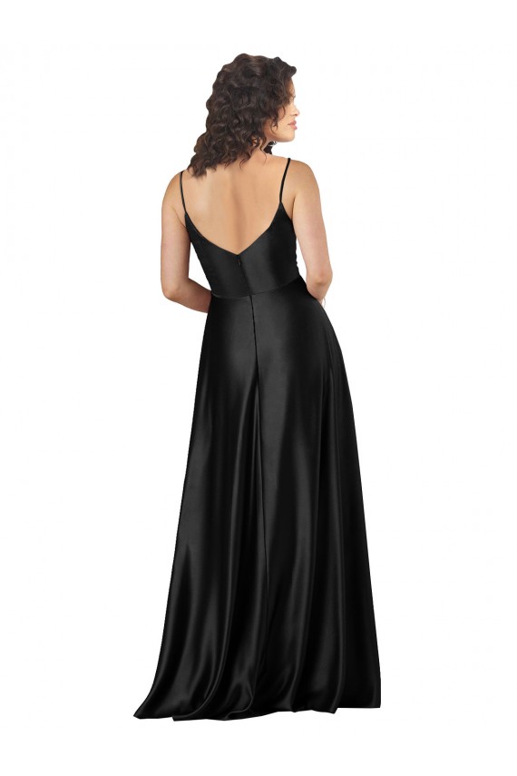 Purchase Long Sleeveless V-Neck A-Line Silky Satin Low Back Evening Dress Canada