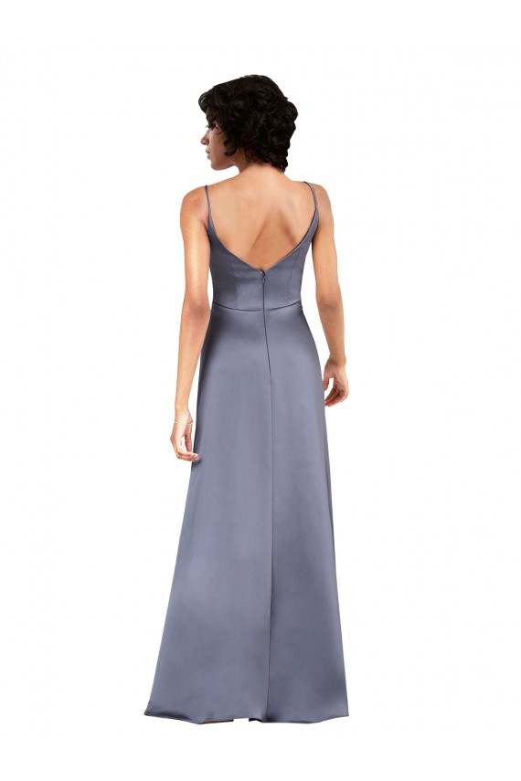 Purchase Long Sleeveless V-Neck Column Silky Satin Evening Dress Canada
