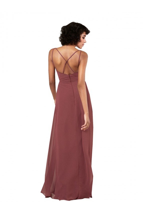 Purchase Long Sleeveless V-Neck Column Soft Chiffon Evening Dress Canada