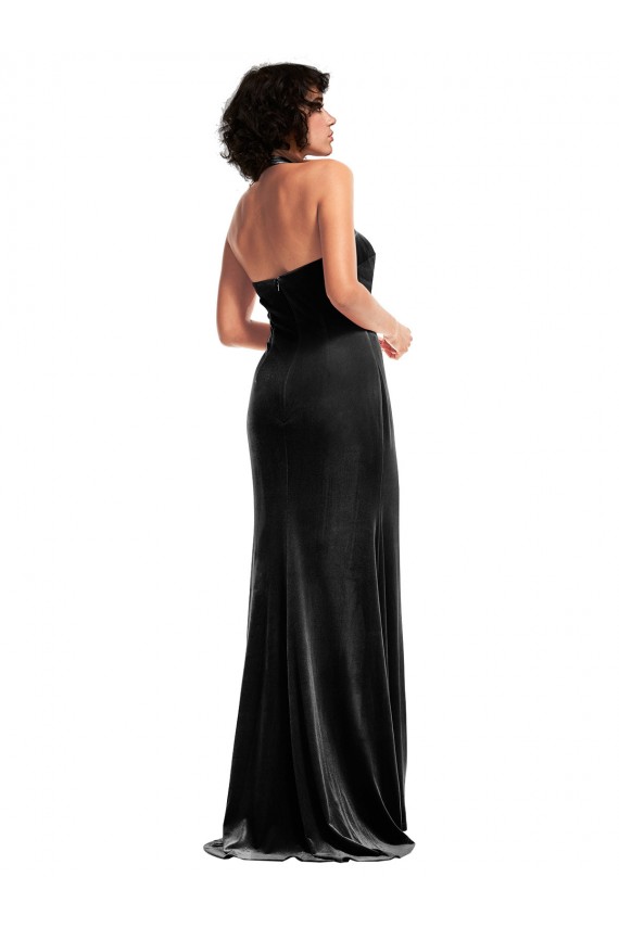 Purchase Long Sleeveless Halter Neck Mermaid Stretch Velvet Evening Dress Canada