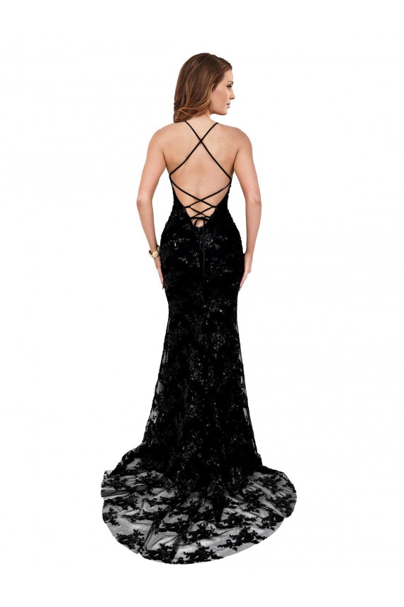 Purchase Long Sleeveless High Neck Mermaid Lace Black Sexy Evening Dress Canada