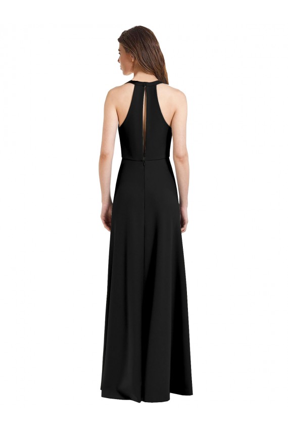 Purchase Long Sleeveless Halter Neck Sheath Stretch Crepe Evening Dress Canada