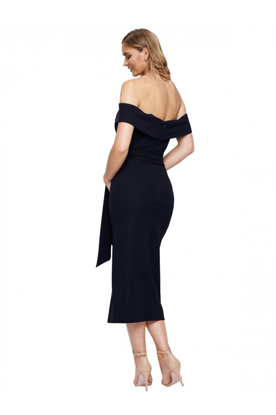 Purchase Midi Length Sleeveless Off the Shoulder Sheath Stretch Crepe Evening Dress Canada