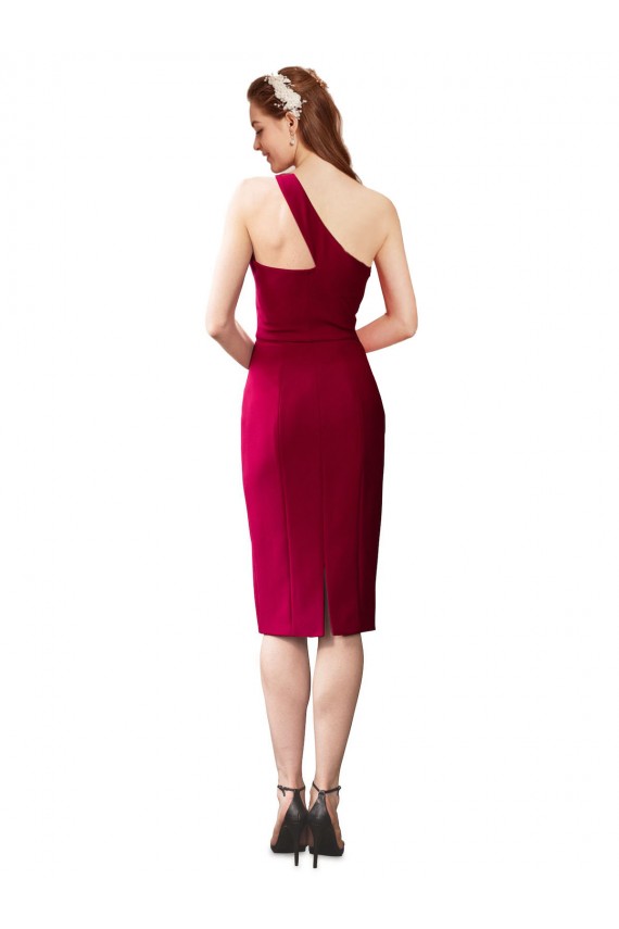 Purchase Cocktail Length Sleeveless One Shoulder Sheath Stretch Crepe Evening Dress Canada