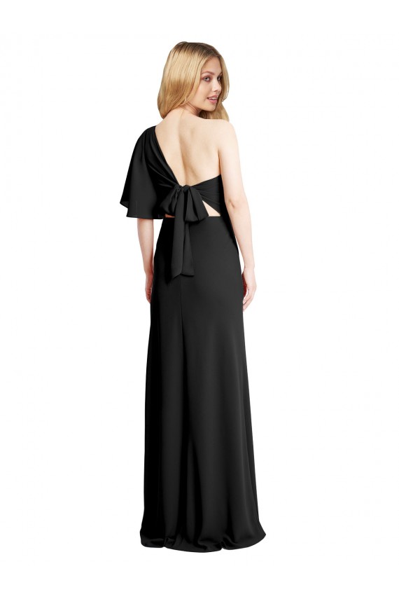 Purchase Long Flutter Sleeve One Shoulder Sheath Stretch Crepe Evening Dress Canada