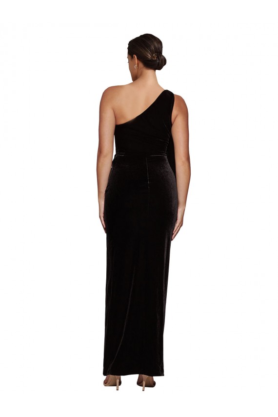 Purchase Long Sleeveless One Shoulder Sheath Stretch Velvet Black Evening Dress Canada