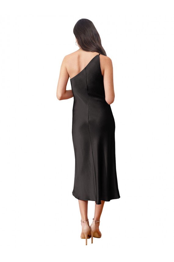 Purchase Midi Length Sleeveless One Shoulder Sheath Stretch Satin Black Evening Dress Canada