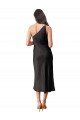Purchase Midi Length Sleeveless One Shoulder Sheath Stretch Satin Black Evening Dress Canada