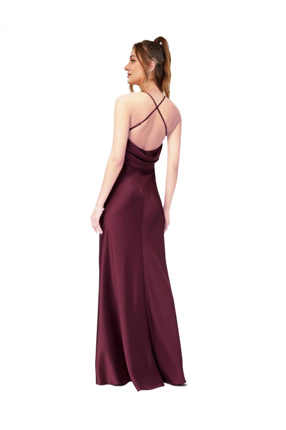 Purchase Long Sleeveless V-Neck Sheath Silky Satin Black Evening Dress Canada