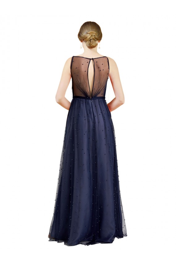 Purchase Long Sleeveless Boat Neck A-Line Tulle Semi Formal Evening Dress Canada