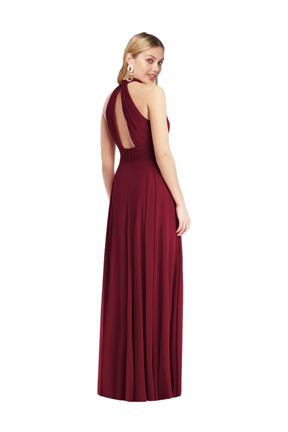 Purchase Long Sleeveless Halter Neck A-Line Soft Chiffon Open Back Maxi Evening Dress Canada