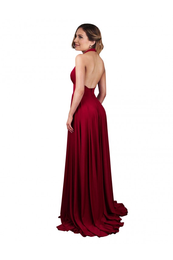 Purchase Long Sleeveless Halter Neck A-Line Spandex Sexy Evening Dress Canada