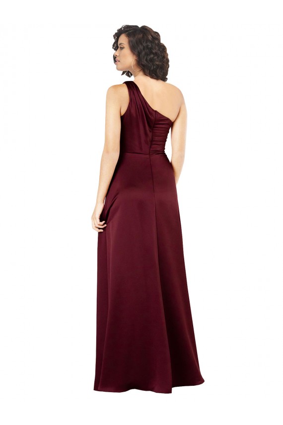 Purchase Long Sleeveless One Shoulder A-Line Silky Satin Burgundy Evening Dress Canada