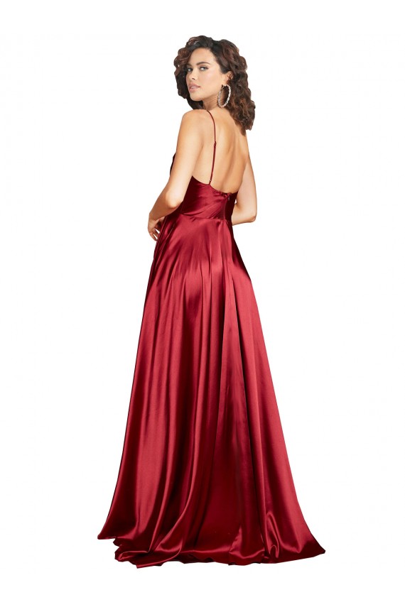 Purchase Long Sleeveless Spaghetti Straps A-Line Silky Satin Sexy Evening Dress Canada