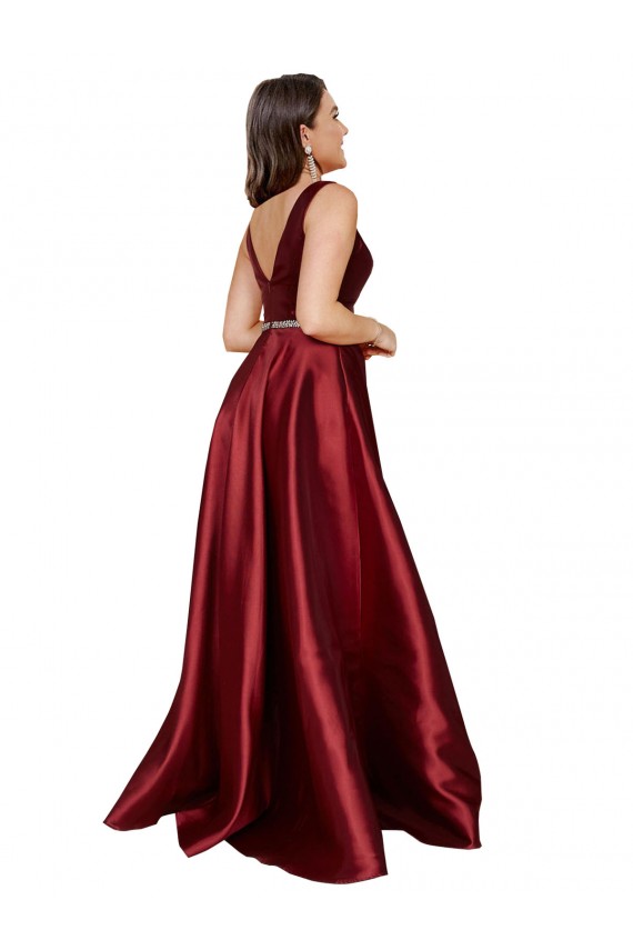 Purchase Long Sleeveless V-Neck A-Line Satin Plus Size Evening Dress Canada