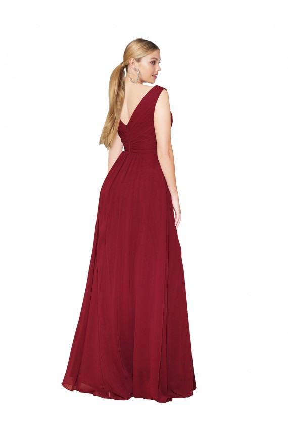Purchase Long Sleeveless High Neck A-Line Soft Chiffon V-Back Evening Dress Canada