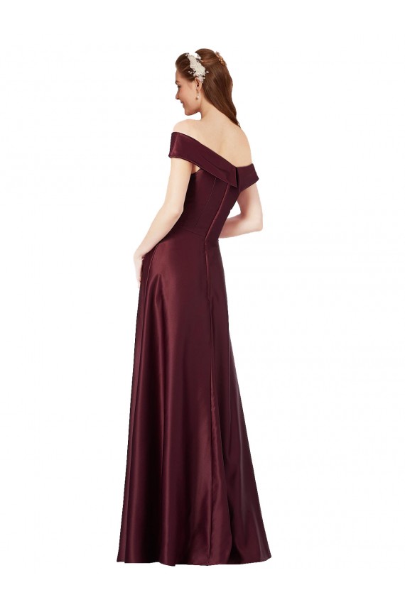 Purchase Long Cap Sleeves Off the Shoulder A-Line Satin Evening Dress Canada