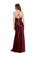Purchase Long Sleeveless Spaghetti Straps A-Line Burgundy Gold Stretch Satin Evening Dress Canada