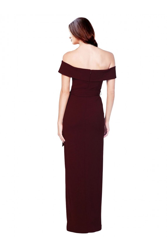 Purchase Long Sleeveless Off the Shoulder Mermaid Stretch Crepe Burgundy Gold Evening Dress Canada