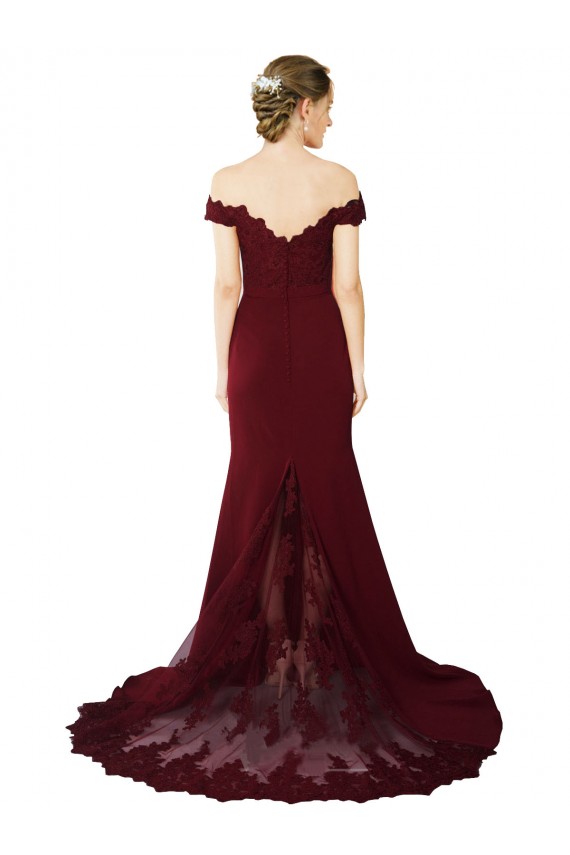 Purchase Sweep Train Sleeveless Off the Shoulder Mermaid Stretch Crepe & Lace Evening Dress Canada