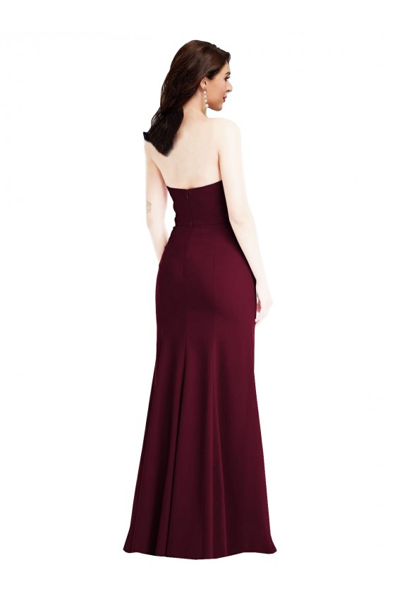 Purchase Long Sleeveless Strapless Trumpet Stretch Crepe Burgundy Gold Semi Formal Evening Dress Canada