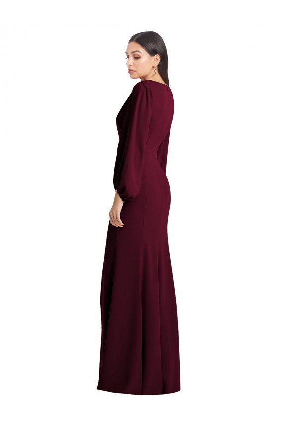 Purchase Long Puff Sleeves V-Neck Trumpet Stretch Crepe Semi Formal Evening Dress Canada