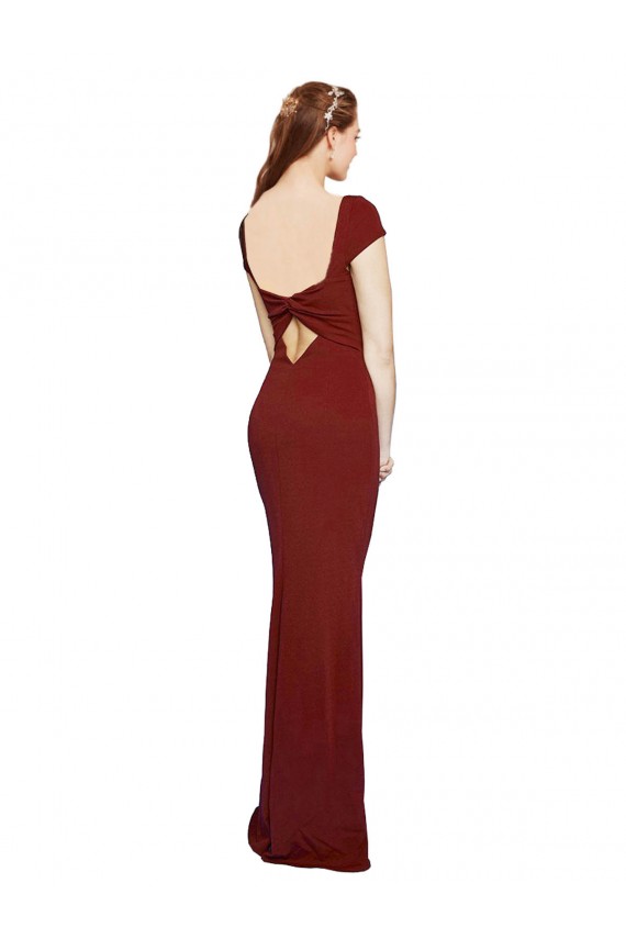 Purchase Long Cap Sleeves Round Neck Mermaid Stretch Crepe Evening Dress Canada