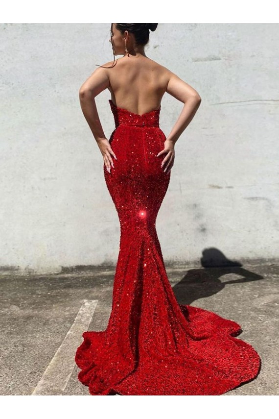 Purchase Court Train Long Sleeveless Sweetheart Mermaid Velvet Sequin Evening Dress Canada
