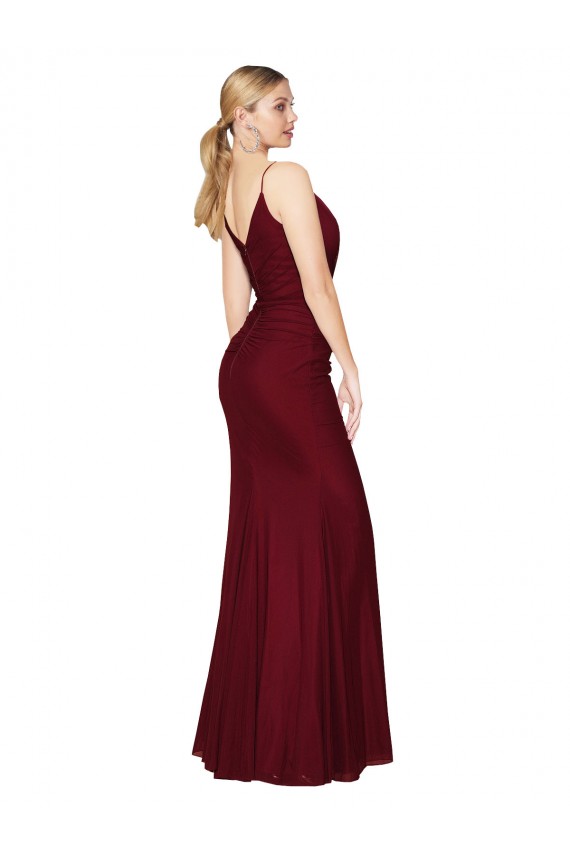 Purchase Long Sleeveless V-Neck Mermaid Soft Chiffon Burgundy Sexy Evening Dress Canada