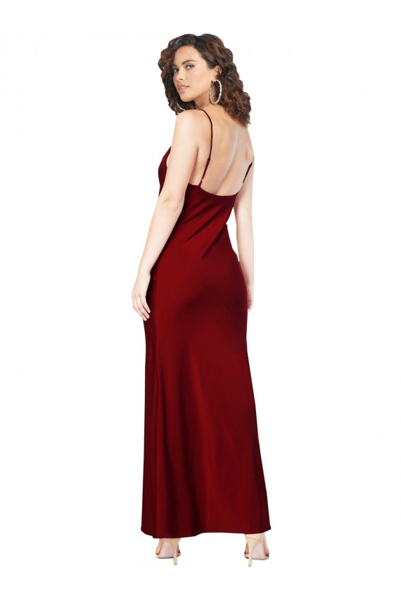 Purchase Long Sleeveless Cowl Neck Sheath Silky Satin Low Back Evening Dress Canada