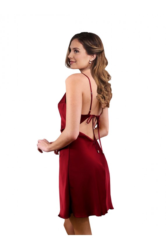 Purchase Midi Length Sleeveless Cowl Neck Sheath Silky Satin Burgundy Sexy Evening Dress Canada