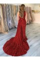 Purchase Court Train Sleeveless One Shoulder Sheath Velvet Sequin Evening Dress Canada