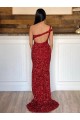 Purchase Sweep Train Sleeveless One Shoulder Sheath Long Velvet Sequin Evening Dress Canada