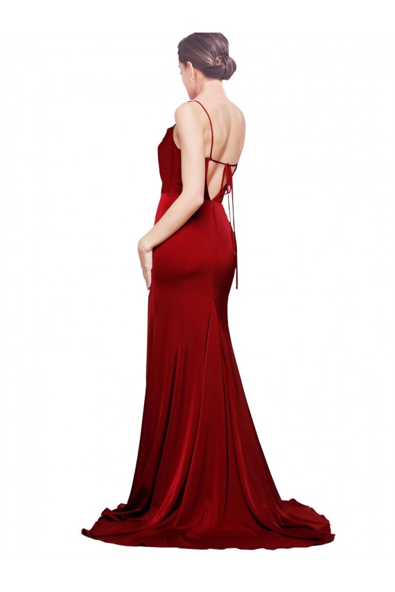 Purchase Sweep Train Sleeveless Spaghetti Straps Sheath Stretch Satin Burgundy Evening Dress Canada