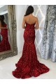 Purchase Court Train Sleeveless Sweetheart Sheath Velvet Sequin Evening Dress Canada