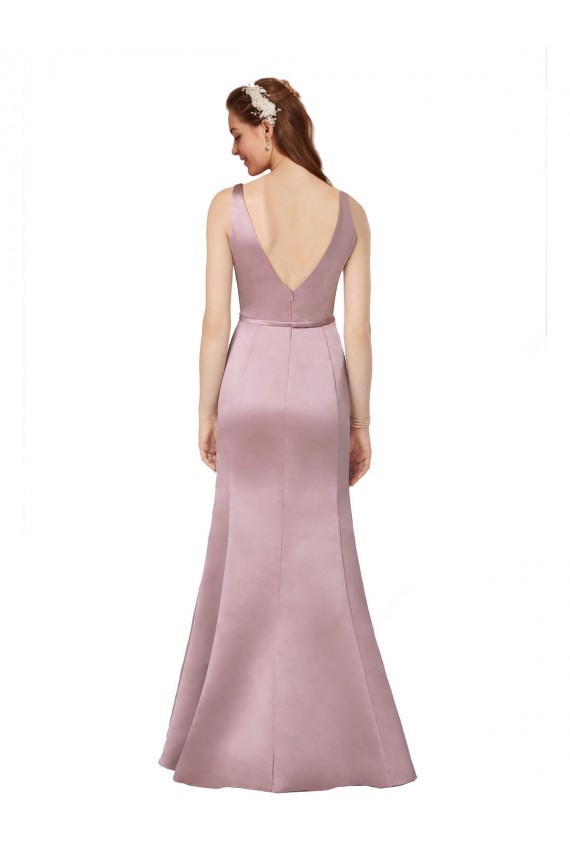 Purchase Long Sleeveless V-Neck Sheath Satin Burgundy Evening Dress Canada